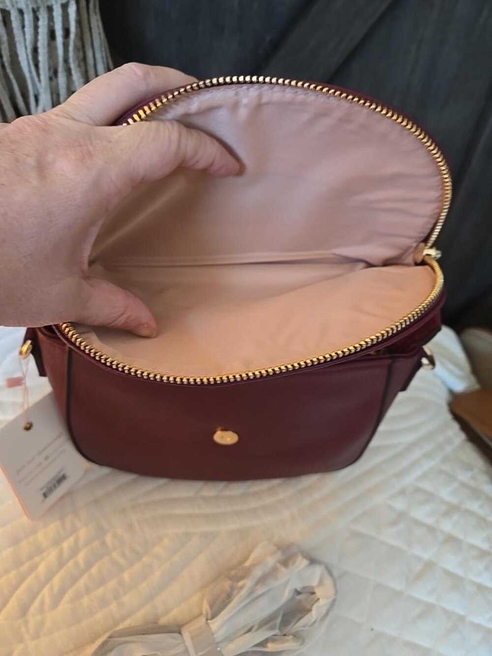 Poppy & Peonies Burgundy Crossbody Bag with Gold Hardware - Picture 6 of 10